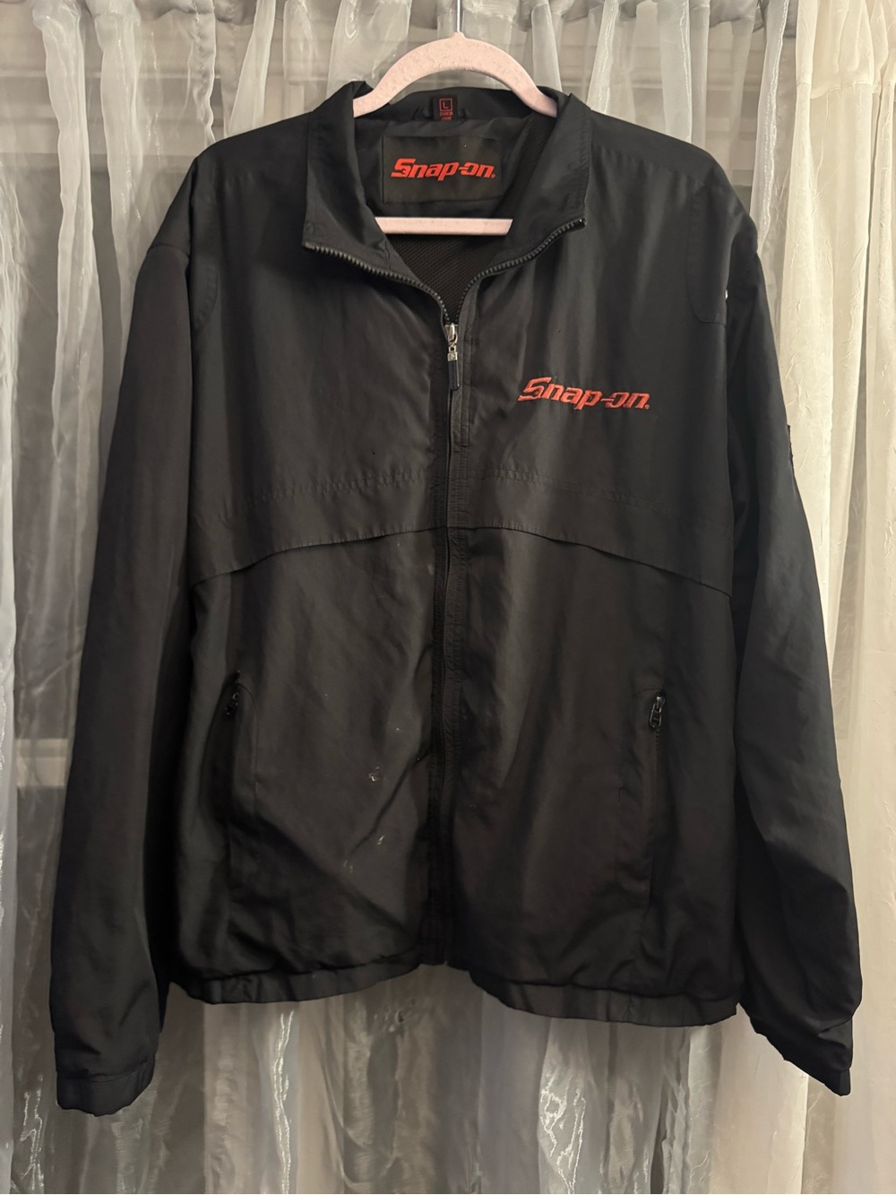 Snap-on Men's Black Zip Winbreaker Jacket (couple small holes and snags)